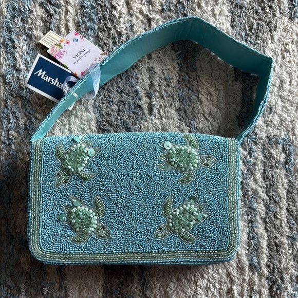 NWT Blue Turtle Beaded Shoulder Bag - Picture 2 of 3